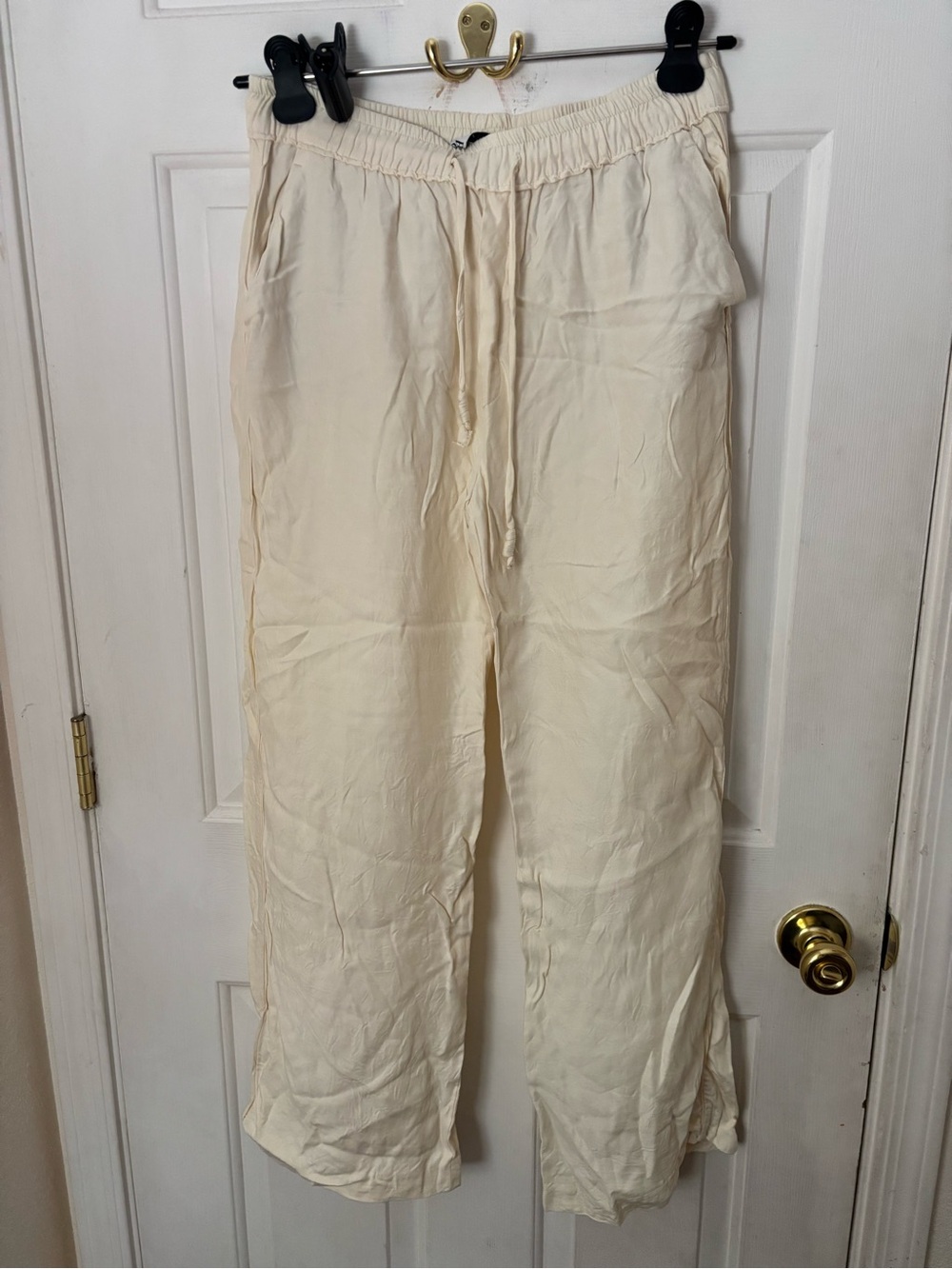 Zara Cream Elastic-Waist Wide Leg Pants